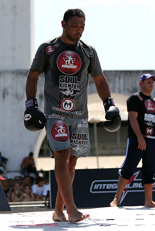 RIO DE JANEIRO, BRAZIL - OCTOBER 10: Antonio Rodrigo "Minotauro" Nogeuira works out for fans and media during an open training session ahead of UFC 153 at Arcos da Lapa: Praca Cardeal Camara on October 10, 2012 in Rio de Janeiro, Brazil. (Photo by Josh Hedges/Zuffa LLC/Zuffa LLC via Getty Images)