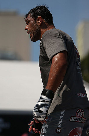 RIO DE JANEIRO, BRAZIL - OCTOBER 10: Antonio Rodrigo "Minotauro" Nogeuira works out for fans and media during an open training session ahead of UFC 153 at Arcos da Lapa: Praca Cardeal Camara on October 10, 2012 in Rio de Janeiro, Brazil. (Photo by Josh Hedges/Zuffa LLC/Zuffa LLC via Getty Images)