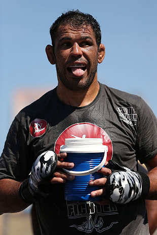 RIO DE JANEIRO, BRAZIL - OCTOBER 10: Antonio Rodrigo "Minotauro" Nogeuira works out for fans and media during an open training session ahead of UFC 153 at Arcos da Lapa: Praca Cardeal Camara on October 10, 2012 in Rio de Janeiro, Brazil. (Photo by Josh Hedges/Zuffa LLC/Zuffa LLC via Getty Images)