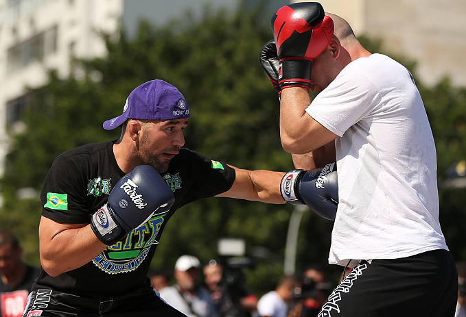 RIO DE JANEIRO, BRAZIL - OCTOBER 10: Glover Teixeira works out for fans and media during an open training session ahead of UFC 153 at Arcos da Lapa: Praca Cardeal Camara on October 10, 2012 in Rio de Janeiro, Brazil. (Photo by Josh Hedges/Zuffa LLC/Zuffa LLC via Getty Images)
