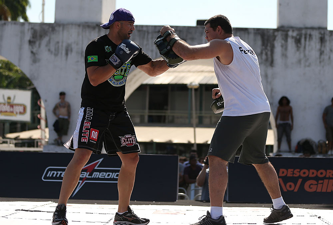 RIO DE JANEIRO, BRAZIL - OCTOBER 10: Glover Teixeira works out for fans and media during an open training session ahead of UFC 153 at Arcos da Lapa: Praca Cardeal Camara on October 10, 2012 in Rio de Janeiro, Brazil. (Photo by Josh Hedges/Zuffa LLC/Zuffa LLC via Getty Images)