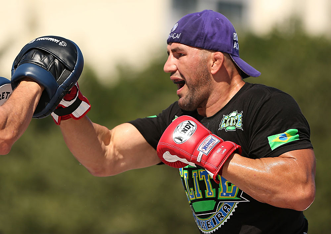 RIO DE JANEIRO, BRAZIL - OCTOBER 10: Glover Teixeira works out for fans and media during an open training session ahead of UFC 153 at Arcos da Lapa: Praca Cardeal Camara on October 10, 2012 in Rio de Janeiro, Brazil. (Photo by Josh Hedges/Zuffa LLC/Zuffa LLC via Getty Images)