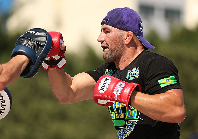 RIO DE JANEIRO, BRAZIL - OCTOBER 10: Glover Teixeira works out for fans and media during an open training session ahead of UFC 153 at Arcos da Lapa: Praca Cardeal Camara on October 10, 2012 in Rio de Janeiro, Brazil. (Photo by Josh Hedges/Zuffa LLC/Zuffa LLC via Getty Images)