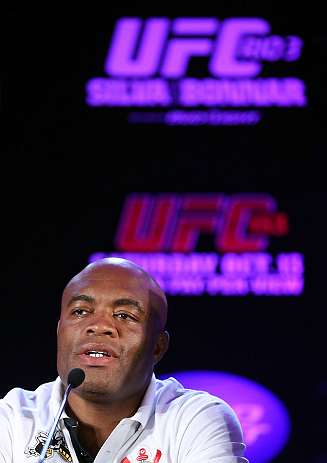 RIO DE JANEIRO, BRAZIL - OCTOBER 11:  Anderson Silva interacts with media during a press conference ahead of UFC 153 at Windsor Barra Hotel on October 11, 2012 in Rio de Janeiro, Brazil.  (Photo by Josh Hedges/Zuffa LLC/Zuffa LLC via Getty Images)