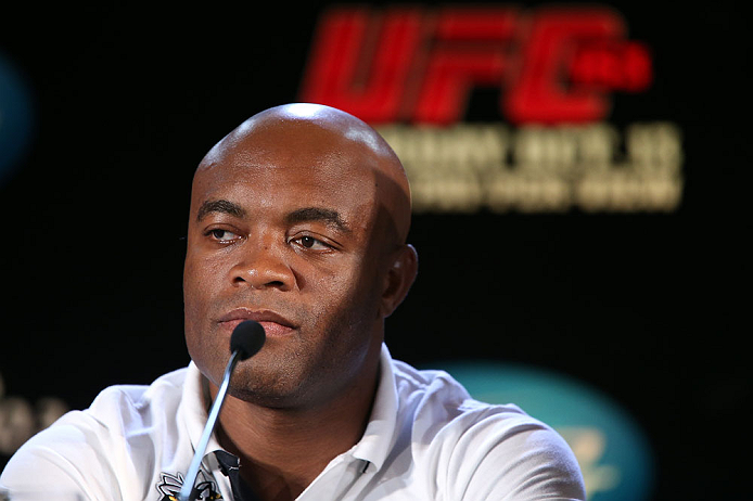 RIO DE JANEIRO, BRAZIL - OCTOBER 11:  Anderson Silva interacts with media during a press conference ahead of UFC 153 at Windsor Barra Hotel on October 11, 2012 in Rio de Janeiro, Brazil.  (Photo by Josh Hedges/Zuffa LLC/Zuffa LLC via Getty Images)