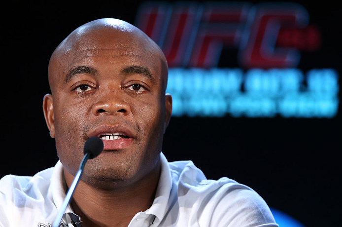 RIO DE JANEIRO, BRAZIL - OCTOBER 11:  Anderson Silva interacts with media during a press conference ahead of UFC 153 at Windsor Barra Hotel on October 11, 2012 in Rio de Janeiro, Brazil.  (Photo by Josh Hedges/Zuffa LLC/Zuffa LLC via Getty Images)