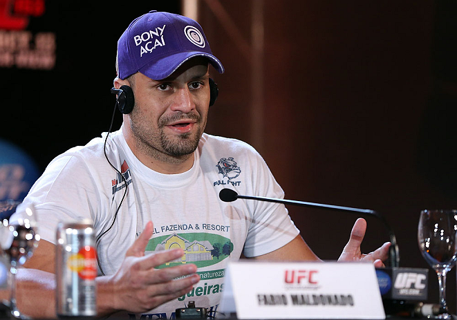 RIO DE JANEIRO, BRAZIL - OCTOBER 11:  Fabio Maldonado interacts with media during a press conference ahead of UFC 153 at Windsor Barra Hotel on October 11, 2012 in Rio de Janeiro, Brazil.  (Photo by Josh Hedges/Zuffa LLC/Zuffa LLC via Getty Images)