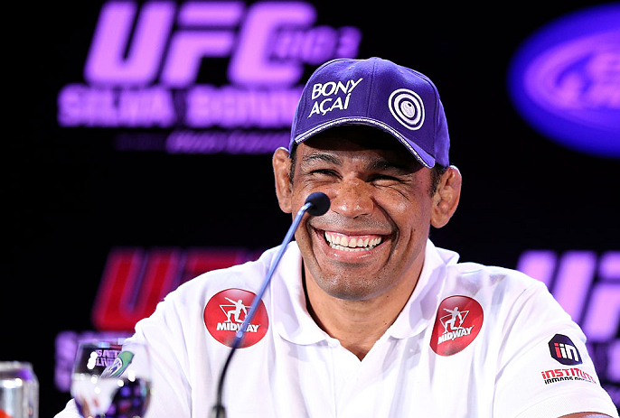 RIO DE JANEIRO, BRAZIL - OCTOBER 11:  Minotauro Nogueira interacts with media during a press conference ahead of UFC 153 at Windsor Barra Hotel on October 11, 2012 in Rio de Janeiro, Brazil.  (Photo by Josh Hedges/Zuffa LLC/Zuffa LLC via Getty Images)