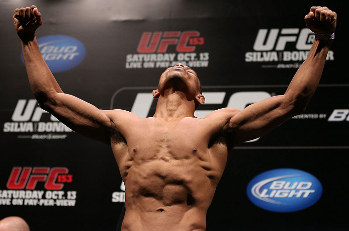 RIO DE JANEIRO, BRAZIL - OCTOBER 12:  Francisco Trinaldo weighs in during the UFC 153 weigh in at HSBC Arena on October 12, 2012 in Rio de Janeiro, Brazil.  (Photo by Josh Hedges/Zuffa LLC/Zuffa LLC via Getty Images)
