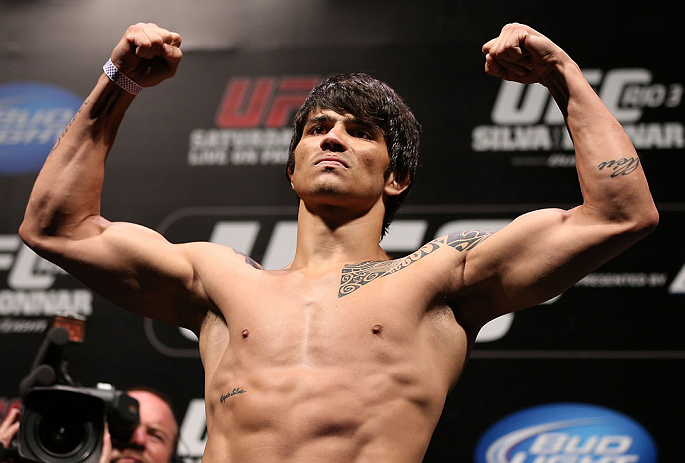 RIO DE JANEIRO, BRAZIL - OCTOBER 12:  Erick Silva weighs in during the UFC 153 weigh in at HSBC Arena on October 12, 2012 in Rio de Janeiro, Brazil.  (Photo by Josh Hedges/Zuffa LLC/Zuffa LLC via Getty Images)