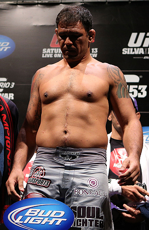 RIO DE JANEIRO, BRAZIL - OCTOBER 12:  Antonio Rodrigo "Minotauro" Nogueira weighs in during the UFC 153 weigh in at HSBC Arena on October 12, 2012 in Rio de Janeiro, Brazil.  (Photo by Josh Hedges/Zuffa LLC/Zuffa LLC via Getty Images)