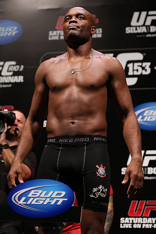 RIO DE JANEIRO, BRAZIL - OCTOBER 12:  Anderson Silva weighs in during the UFC 153 weigh in at HSBC Arena on October 12, 2012 in Rio de Janeiro, Brazil.  (Photo by Josh Hedges/Zuffa LLC/Zuffa LLC via Getty Images)