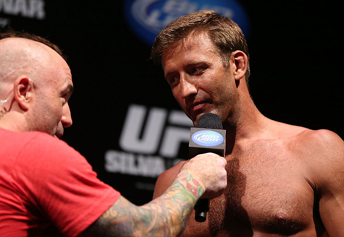 RIO DE JANEIRO, BRAZIL - OCTOBER 12:  (R-L) Stephan Bonnar is interviewed by Joe Rogan during the UFC 153 weigh in at HSBC Arena on October 12, 2012 in Rio de Janeiro, Brazil.  (Photo by Josh Hedges/Zuffa LLC/Zuffa LLC via Getty Images)