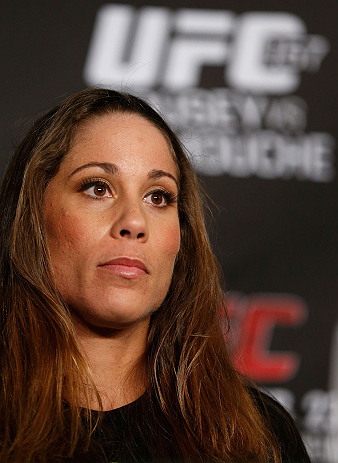 ANAHEIM, CA - FEBRUARY 21: Liz Carmouche interacts with media during a UFC pre-fight press conference at Honda Center on February 21, 2013 in Anaheim, California. (Photo by Josh Hedges/Zuffa LLC/Zuffa LLC via Getty Images)