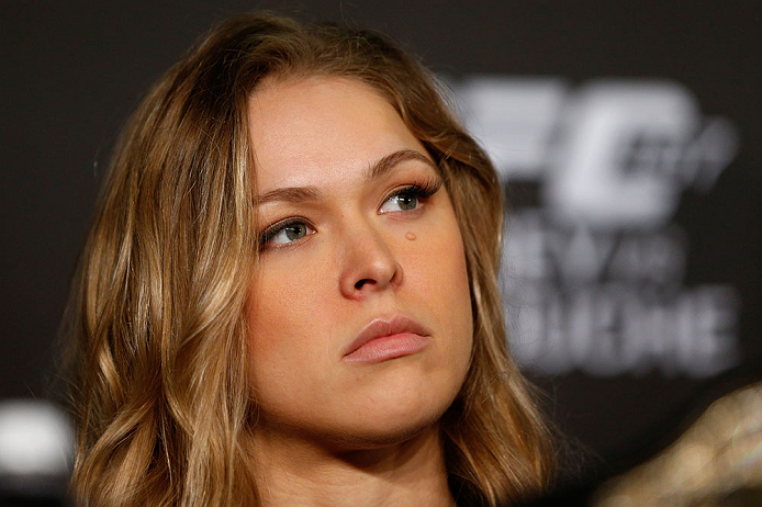 ANAHEIM, CA - FEBRUARY 21: Ronda Rousey interacts with media during a UFC pre-fight press conference at Honda Center on February 21, 2013 in Anaheim, California. (Photo by Josh Hedges/Zuffa LLC/Zuffa LLC via Getty Images)