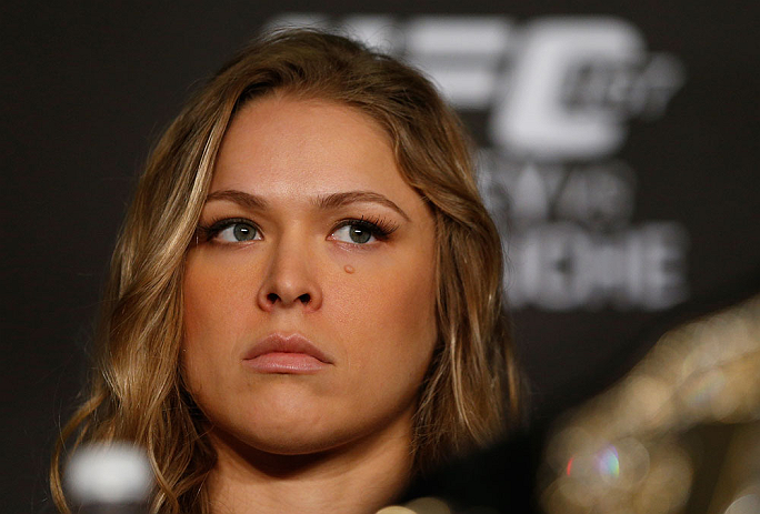 ANAHEIM, CA - FEBRUARY 21: Ronda Rousey interacts with media during a UFC pre-fight press conference at Honda Center on February 21, 2013 in Anaheim, California. (Photo by Josh Hedges/Zuffa LLC/Zuffa LLC via Getty Images)