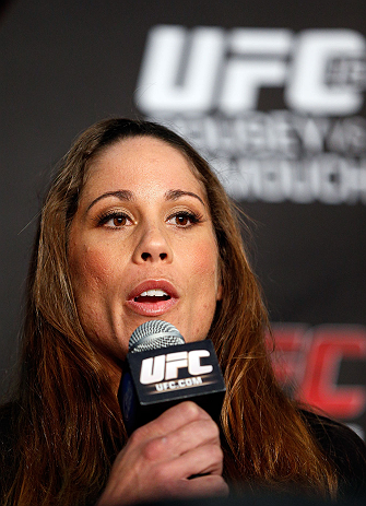 ANAHEIM, CA - FEBRUARY 21: Liz Carmouche interacts with media during a UFC pre-fight press conference at Honda Center on February 21, 2013 in Anaheim, California. (Photo by Josh Hedges/Zuffa LLC/Zuffa LLC via Getty Images)