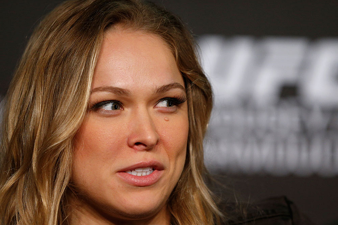 ANAHEIM, CA - FEBRUARY 21: Ronda Rousey interacts with media during a UFC pre-fight press conference at Honda Center on February 21, 2013 in Anaheim, California. (Photo by Josh Hedges/Zuffa LLC/Zuffa LLC via Getty Images)