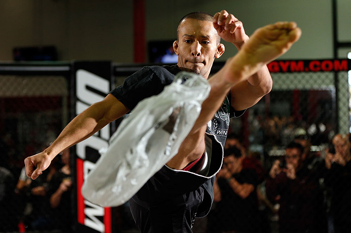 TORRANCE, CA - FEBRUARY 20:  Ivan Menjivar conducts an open training session for fans and media at the UFC Gym on February 20, 2013 in Torrance, California.  (Photo by Josh Hedges/Zuffa LLC/Zuffa LLC via Getty Images)