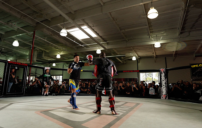 TORRANCE, CA - FEBRUARY 20:  Lyoto Machida conducts an open training session for fans and media at the UFC Gym on February 20, 2013 in Torrance, California.  (Photo by Josh Hedges/Zuffa LLC/Zuffa LLC via Getty Images)