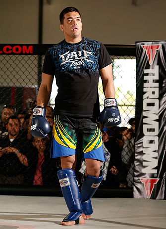 TORRANCE, CA - FEBRUARY 20:  Lyoto Machida conducts an open training session for fans and media at the UFC Gym on February 20, 2013 in Torrance, California.  (Photo by Josh Hedges/Zuffa LLC/Zuffa LLC via Getty Images)