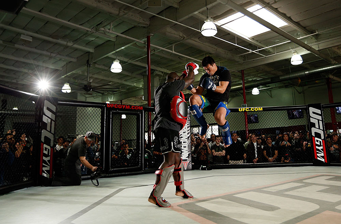 TORRANCE, CA - FEBRUARY 20:  Lyoto Machida conducts an open training session for fans and media at the UFC Gym on February 20, 2013 in Torrance, California.  (Photo by Josh Hedges/Zuffa LLC/Zuffa LLC via Getty Images)