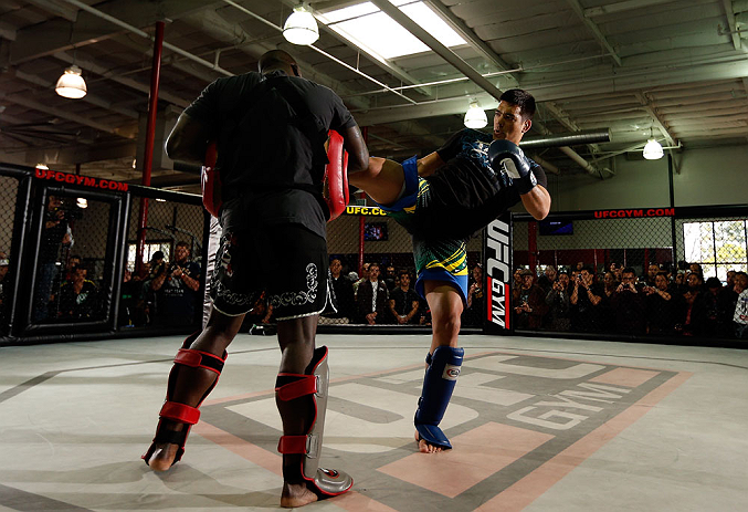 TORRANCE, CA - FEBRUARY 20:  Lyoto Machida conducts an open training session for fans and media at the UFC Gym on February 20, 2013 in Torrance, California.  (Photo by Josh Hedges/Zuffa LLC/Zuffa LLC via Getty Images)