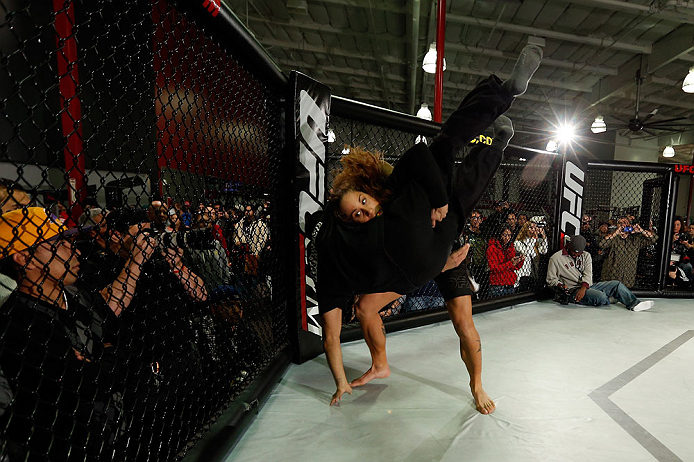 TORRANCE, CA - FEBRUARY 20:  Liz Carmouche conducts an open training session for fans and media at the UFC Gym on February 20, 2013 in Torrance, California.  (Photo by Josh Hedges/Zuffa LLC/Zuffa LLC via Getty Images)