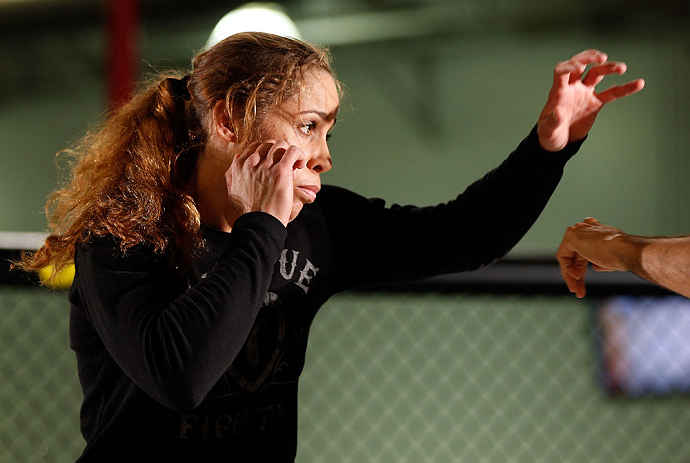 TORRANCE, CA - FEBRUARY 20:  Liz Carmouche conducts an open training session for fans and media at the UFC Gym on February 20, 2013 in Torrance, California.  (Photo by Josh Hedges/Zuffa LLC/Zuffa LLC via Getty Images)