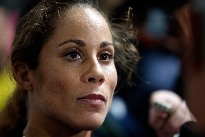 TORRANCE, CA - FEBRUARY 20:  Liz Carmouche interacts with media after an open training session at the UFC Gym on February 20, 2013 in Torrance, California.  (Photo by Josh Hedges/Zuffa LLC/Zuffa LLC via Getty Images)