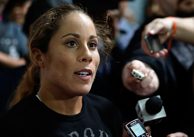 TORRANCE, CA - FEBRUARY 20:  Liz Carmouche interacts with media after an open training session at the UFC Gym on February 20, 2013 in Torrance, California.  (Photo by Josh Hedges/Zuffa LLC/Zuffa LLC via Getty Images)