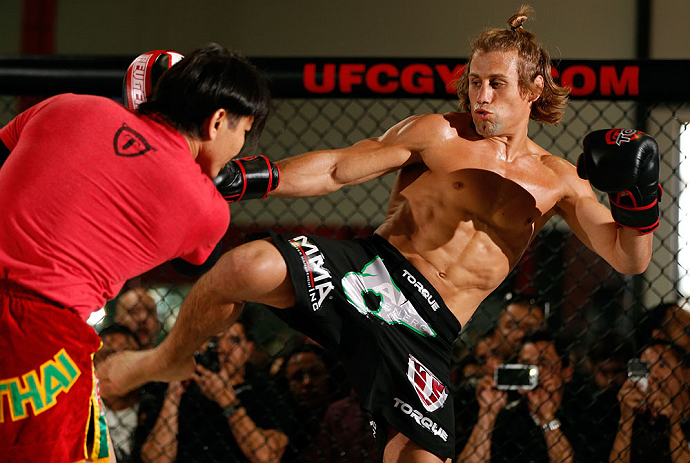 TORRANCE, CA - FEBRUARY 20:  Urijah Faber conducts an open training session for fans and media at the UFC Gym on February 20, 2013 in Torrance, California.  (Photo by Josh Hedges/Zuffa LLC/Zuffa LLC via Getty Images)