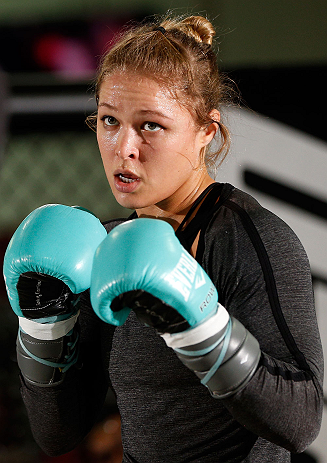 TORRANCE, CA - FEBRUARY 20:  Ronda Rousey conducts an open training session for fans and media at the UFC Gym on February 20, 2013 in Torrance, California.  (Photo by Josh Hedges/Zuffa LLC/Zuffa LLC via Getty Images)