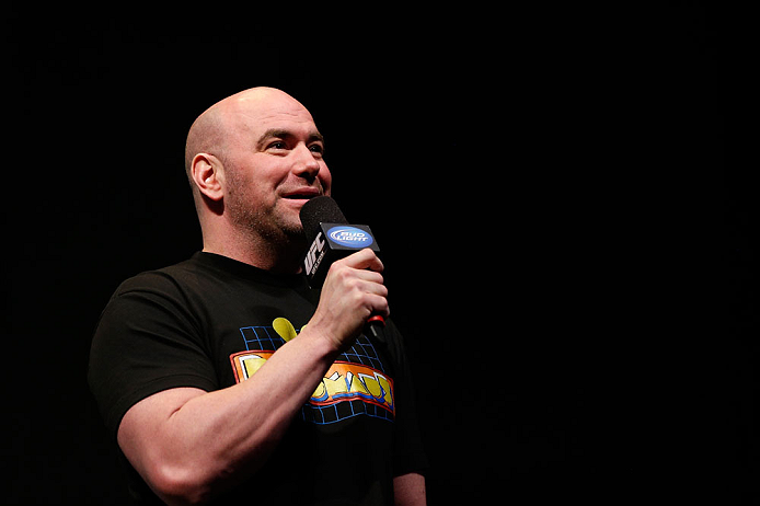 ANAHEIM, CA - FEBRUARY 22:  UFC President Dana White interacts with fans during a Q&A session before the UFC 157 weigh-in at Honda Center on February 22, 2013 in Anaheim, California.  (Photo by Josh Hedges/Zuffa LLC/Zuffa LLC via Getty Images)