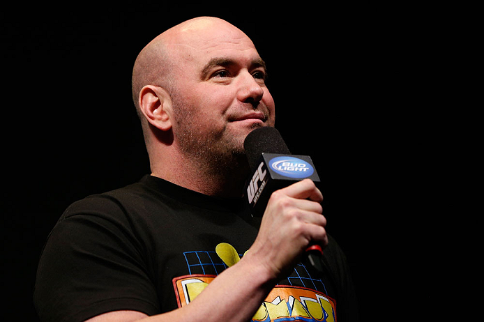 ANAHEIM, CA - FEBRUARY 22:  UFC President Dana White interacts with fans during a Q&A session before the UFC 157 weigh-in at Honda Center on February 22, 2013 in Anaheim, California.  (Photo by Josh Hedges/Zuffa LLC/Zuffa LLC via Getty Images)