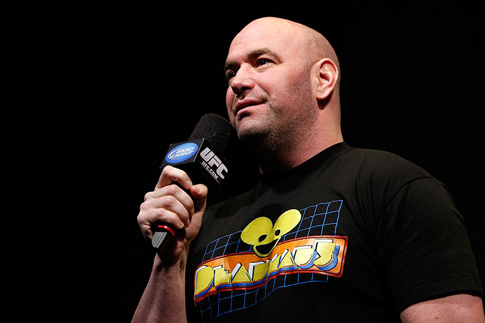 ANAHEIM, CA - FEBRUARY 22:  UFC President Dana White interacts with fans during a Q&A session before the UFC 157 weigh-in at Honda Center on February 22, 2013 in Anaheim, California.  (Photo by Josh Hedges/Zuffa LLC/Zuffa LLC via Getty Images)