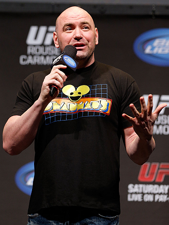 ANAHEIM, CA - FEBRUARY 22:  UFC President Dana White interacts with fans during a Q&A session before the UFC 157 weigh-in at Honda Center on February 22, 2013 in Anaheim, California.  (Photo by Josh Hedges/Zuffa LLC/Zuffa LLC via Getty Images)