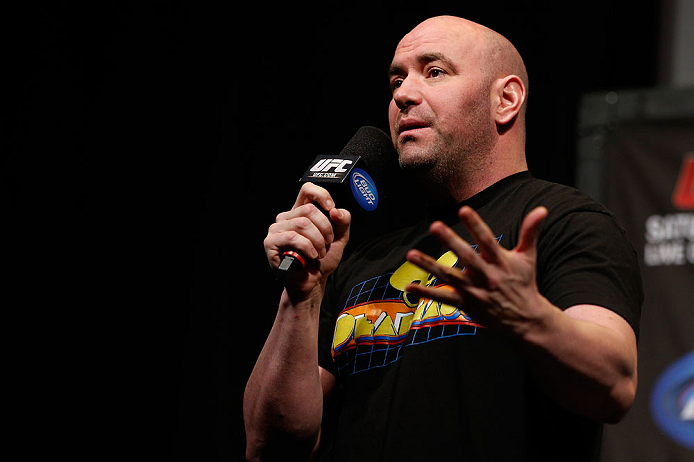 ANAHEIM, CA - FEBRUARY 22:  UFC President Dana White interacts with fans during a Q&A session before the UFC 157 weigh-in at Honda Center on February 22, 2013 in Anaheim, California.  (Photo by Josh Hedges/Zuffa LLC/Zuffa LLC via Getty Images)