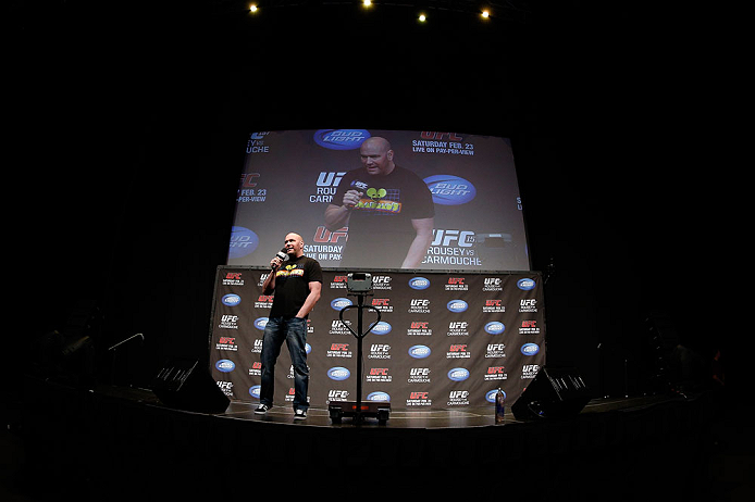 ANAHEIM, CA - FEBRUARY 22:  UFC President Dana White interacts with fans during a Q&A session before the UFC 157 weigh-in at Honda Center on February 22, 2013 in Anaheim, California.  (Photo by Josh Hedges/Zuffa LLC/Zuffa LLC via Getty Images)