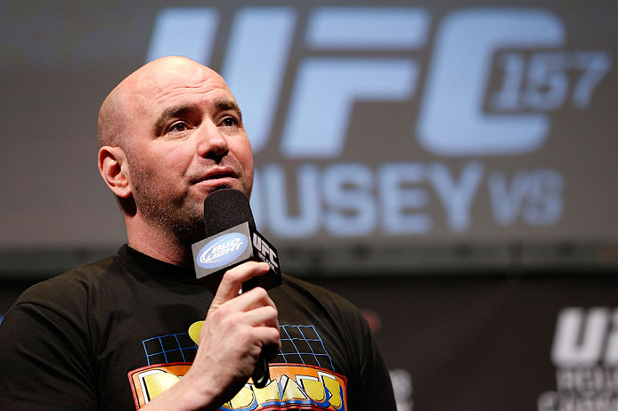 ANAHEIM, CA - FEBRUARY 22:  UFC President Dana White interacts with fans during a Q&A session before the UFC 157 weigh-in at Honda Center on February 22, 2013 in Anaheim, California.  (Photo by Josh Hedges/Zuffa LLC/Zuffa LLC via Getty Images)