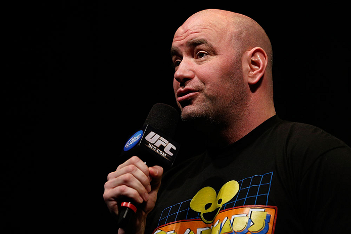 ANAHEIM, CA - FEBRUARY 22:  UFC President Dana White interacts with fans during a Q&A session before the UFC 157 weigh-in at Honda Center on February 22, 2013 in Anaheim, California.  (Photo by Josh Hedges/Zuffa LLC/Zuffa LLC via Getty Images)