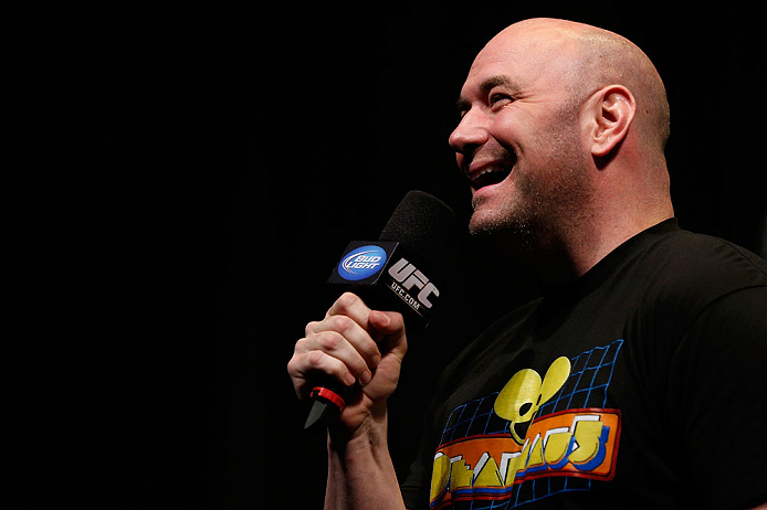 ANAHEIM, CA - FEBRUARY 22:  UFC President Dana White interacts with fans during a Q&A session before the UFC 157 weigh-in at Honda Center on February 22, 2013 in Anaheim, California.  (Photo by Josh Hedges/Zuffa LLC/Zuffa LLC via Getty Images)