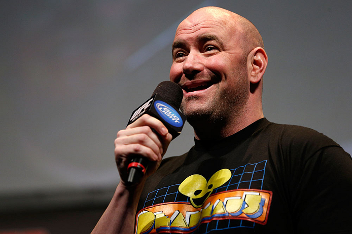ANAHEIM, CA - FEBRUARY 22:  UFC President Dana White interacts with fans during a Q&A session before the UFC 157 weigh-in at Honda Center on February 22, 2013 in Anaheim, California.  (Photo by Josh Hedges/Zuffa LLC/Zuffa LLC via Getty Images)