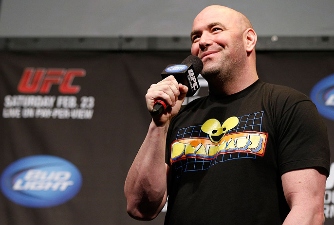 ANAHEIM, CA - FEBRUARY 22:  UFC President Dana White interacts with fans during a Q&A session before the UFC 157 weigh-in at Honda Center on February 22, 2013 in Anaheim, California.  (Photo by Josh Hedges/Zuffa LLC/Zuffa LLC via Getty Images)