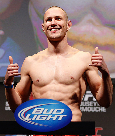ANAHEIM, CA - FEBRUARY 22:  Jon Manley weighs in during the UFC 157 weigh-in at Honda Center on February 22, 2013 in Anaheim, California.  (Photo by Josh Hedges/Zuffa LLC/Zuffa LLC via Getty Images)
