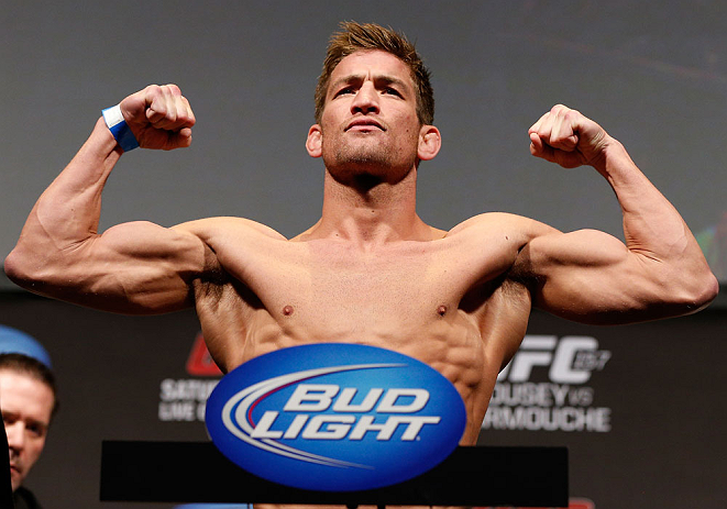 ANAHEIM, CA - FEBRUARY 22:  Sam Stout weighs in during the UFC 157 weigh-in at Honda Center on February 22, 2013 in Anaheim, California.  (Photo by Josh Hedges/Zuffa LLC/Zuffa LLC via Getty Images)