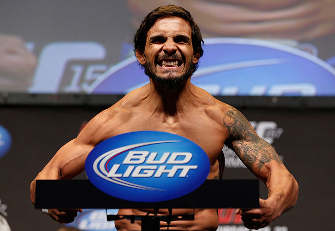 ANAHEIM, CA - FEBRUARY 22:  Dennis Bermudez weighs in during the UFC 157 weigh-in at Honda Center on February 22, 2013 in Anaheim, California.  (Photo by Josh Hedges/Zuffa LLC/Zuffa LLC via Getty Images)