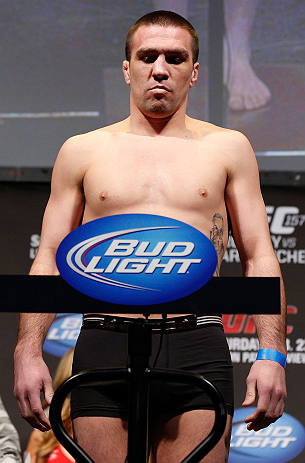 ANAHEIM, CA - FEBRUARY 22:  Josh Neer weighs in during the UFC 157 weigh-in at Honda Center on February 22, 2013 in Anaheim, California.  (Photo by Josh Hedges/Zuffa LLC/Zuffa LLC via Getty Images)
