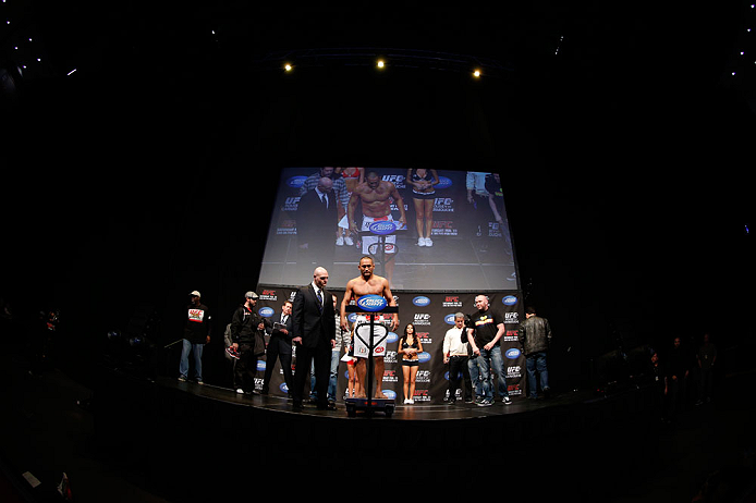 ANAHEIM, CA - FEBRUARY 22:  Dan Henderson weighs in during the UFC 157 weigh-in at Honda Center on February 22, 2013 in Anaheim, California.  (Photo by Josh Hedges/Zuffa LLC/Zuffa LLC via Getty Images)