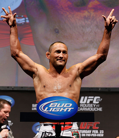 ANAHEIM, CA - FEBRUARY 22:  Dan Henderson weighs in during the UFC 157 weigh-in at Honda Center on February 22, 2013 in Anaheim, California.  (Photo by Josh Hedges/Zuffa LLC/Zuffa LLC via Getty Images)